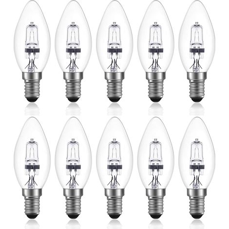 Ampoule halogène bougie C35 culot E14 42W, verre transparent, lumière chaude, lot de 10 pièces pour lustre et applique murale