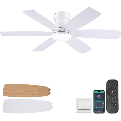 Ventilateur de plafond 117 cm avec lumière, télécommande et APP, bas profil encastrable, 3 températures de couleur, 6 pales réversibles 6 vitesses, moderne pour chambre et salon, blanc (1/5)