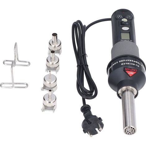 Kit 6 pièces pistolet à air chaud, affichage LCD numérique, outil de chauffage portable réglable pour soudure, prise UE 220V (1/5)