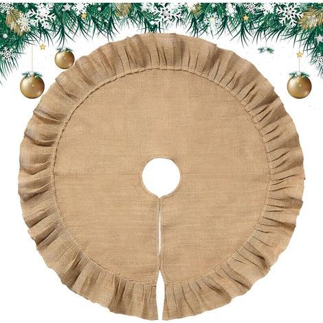 Gonna per albero di Natale in lino, gonna plissettata per albero di Natale, copertura per base dell'albero con bordo arricciato, decorazioni autunnali rustiche per feste invernali (80 cm) (1/5)