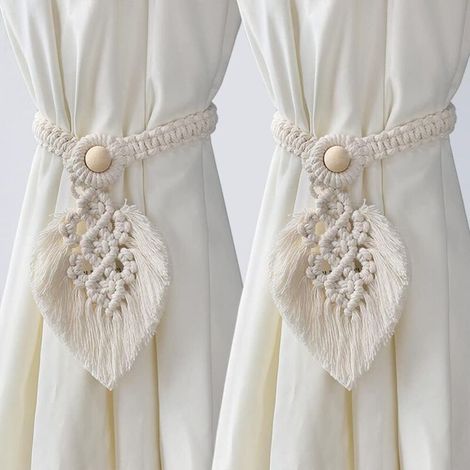 2 porte-curtains en tissu artisanal – des porte-curtains de style ferme fabriqués à la main avec du coton tressé.