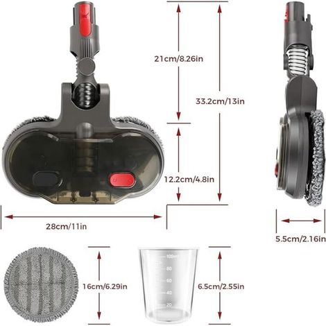 Accessoire de tête de balai électrique compatible avec les aspirateurs Dyson V7/V8/V10/V11/V15 pour nettoyage humide et sec, avec réservoir d'eau amovible et 6 tampons de nettoyage lavables. (1/3)
