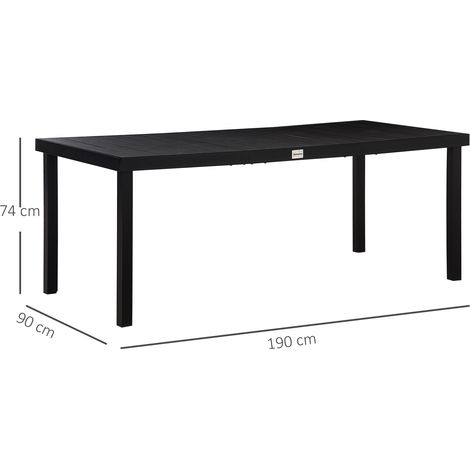 Table de jardin aluminium 190x90x74cm plastique noir pour 8 personnes,facile d’entretien et résistante aux intempéries pour terrasse et jardin.
