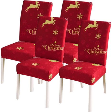 Housses de chaise de salle à manger modernes et extensibles pour Noël, amovibles et lavables, pour hôtel, restaurant, mariage, salle à manger, banquet (Rouge1, 4) (1/4)