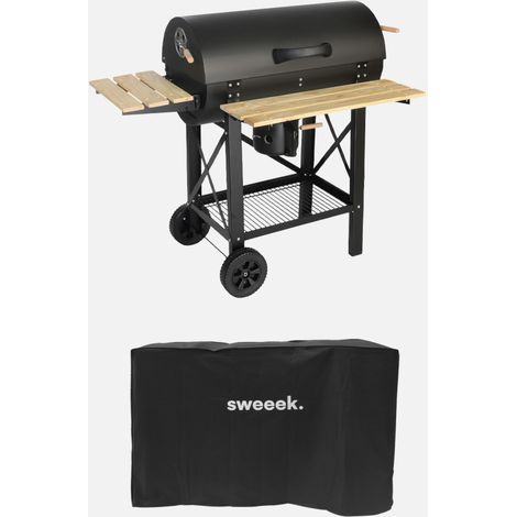 Barbecue a carbone e affumicatore con ruote, ripiani e copertura (1/5)