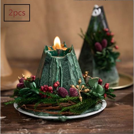 Vela Navideña En Forma De Árbol - Cera De Soja Natural - Decoración Para Mesa Y Eventos Especiales - Unidad (1/5)