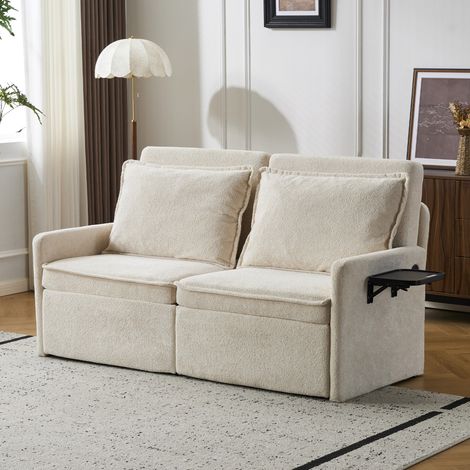 Sofá cama 3 en 1 con respaldo reclinable en 5 posiciones, USB/Type-C, chenilla beige, OKWISH (1/5)