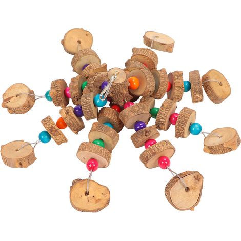 Jouet à mâcher en bois coloré et sûr pour perroquets, blocs à mâcher suspendus pour oiseaux de taille moyenne et grande (aras). (1/5)