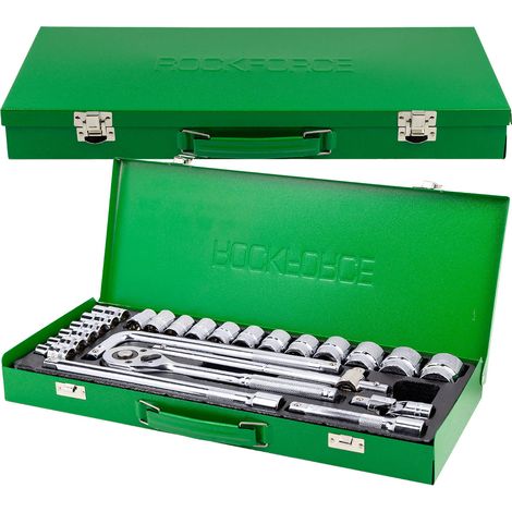Set di attrezzi con bussole e prolunghe a cricchetto, 24 pezzi, custodia da 1/2". (1/5)