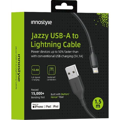 Cavo USB Lightning Innostyle Jazzy con ricarica rapida MFi per iPhone, in kevlar, 2 m, nero. (1/5)