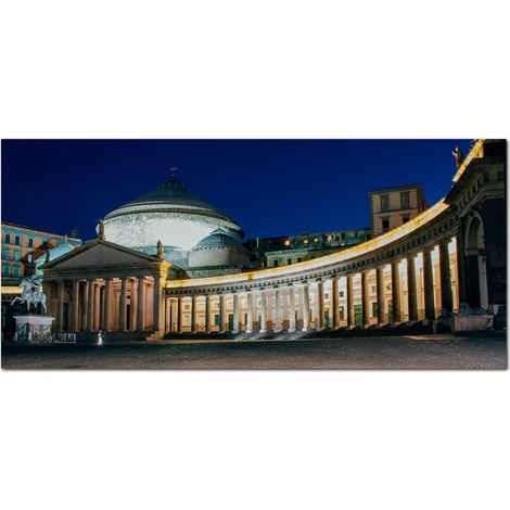 Lupia - Quadro moderno su Tela Canvas DEEP 65X143 cm, con paesaggi e localismi italiani, per casa, soggiorno, capezzale camera da letto, hotel, ufficio, NAPOLI - PIAZZA PLEBISCITO NOTTE (1/4)