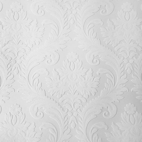 Anaglypta White Paintable Damask Wallpaper Vinyl Wall Ceilings Washable Textured
