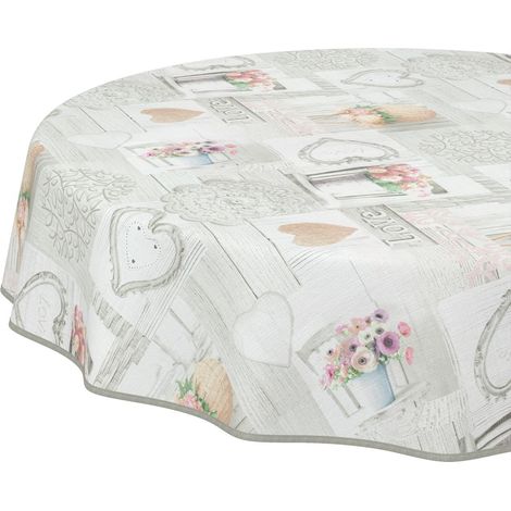 Nappe en Toile cirée - Lavable - Facile d'entretien - Effet Lotus - Nappe de Jardin - Motif Maison de Campagne - Fleurs - 140 cm (Ronde) (1/5)