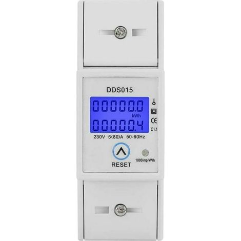 Contatore di energia monofase 580A 230V 50Hz con display LCD retroilluminato, misuratore kWh, montaggio su guida DIN DDS015, misuratore watt/kWh (230V 580A 50Hz) (1/5)
