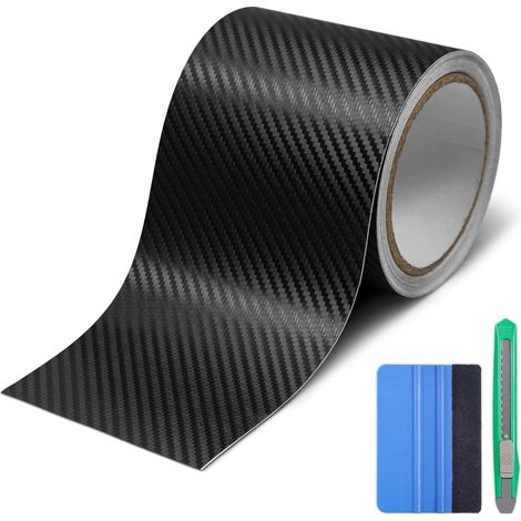 3D Noir Covering Carbone 10 x 900 cm + Outils, Protection Seuil de Porte Voiture, Bande Autocollante Voiture Convient aux Voitures, Motos et Vélos (1/5)