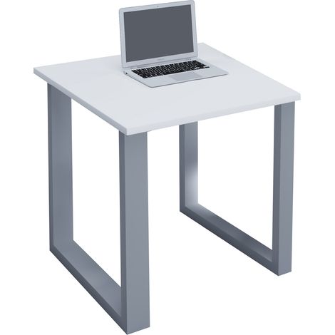 VCM Wood Desk  AL. 76 x AN. 80 x P. 80 cm  Mesa de ordenador lisa  Pies de metal de alta calidad  Mesa de trabajo  Muebles de oficina - Lona U (Plata / Blanco)