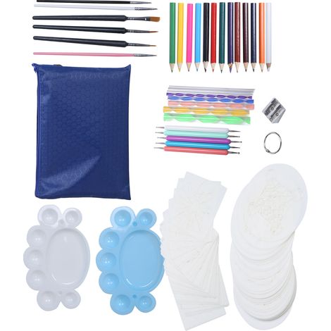 Kit de peinture DIY avec pochoirs ajourés, outils de pointillage mandala et pochette de rangement bleue, idéal pour les loisirs créatifs. Cadeau parfait pour les cadeaux. (1/5)