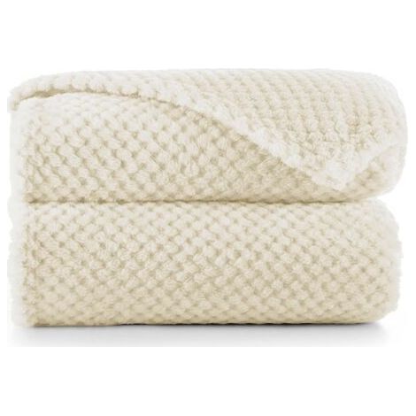 ALLIANDISCouette en Microfibre Couverture Polaire Plaid Couvre-lit Polaire Doux de Style scandinave Henry, Microfibre Beige 70x100 cm (1/4)