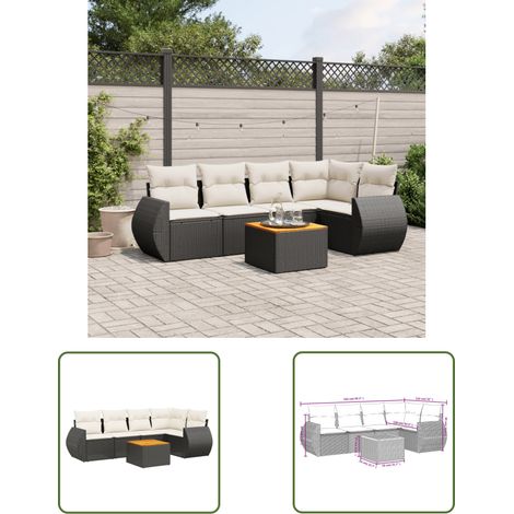The Living Store 6-tlg. Garten-Sofagarnitur mit Kissen Schwarz Poly Rattan - Gartenmöbel - Esstischgarnituren - Outdoor Möbel - Lounge Set - Rattan Gartenmöbel