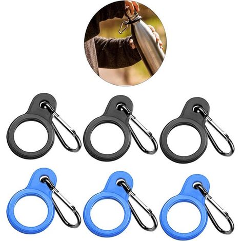 Ensemble de 6 attaches en silicone pour bouteille d'eau avec mousqueton, porte-bouteille portable, crochet de transport pour la randonnée, le camping, les voyages et l'alpinisme. (1/5)