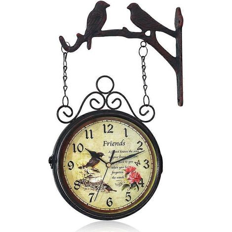 Doppelseitige Wanduhr für drinnen und draußen, schmiedeeiserne Wanduhr im europäischen Stil