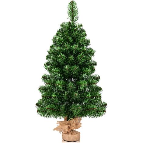 GOPLUS Mini Sapin de Noel Artificiel de Table, 67/96 Branches et Aiguille en PVC, Base en Ciment Enveloppee de Lin, Arbre de Noel Petit pour Table/Coin, Decoration de Fetes (90cm) (1/5)