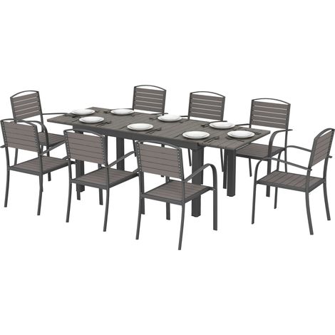 Outsunny Set Pranzo Estensibile 9 Pezzi, Alluminio, Grigio