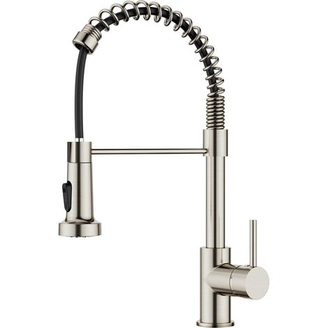 Robinet Cuisine Noir, Mitigeur Cuisine avec Douchette Extractible max à 45cm, Rotation à 360° et Double Fonction de Pulvérisation (1/5)