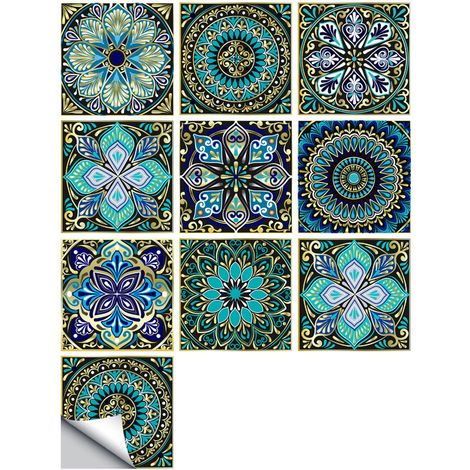 Lot de 10 autocollants muraux décoratifs pour carrelage 10x10 cm étanches et résistants aux graisses pour cuisine (1/5)
