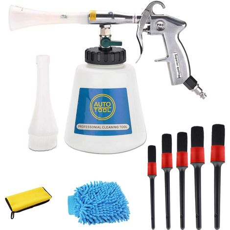 Kit de limpieza interior para coche con pistola de aire comprimido de 6 a 9,2 bares. Incluye cepillo para el mantenimiento interior del coche.