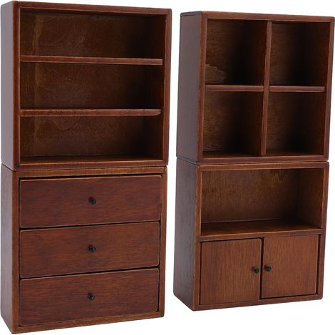 Armoire miniature en bois couleur châtaignier à quatre compartiments pour maison de poupée à l'échelle 1:12 (1/5)
