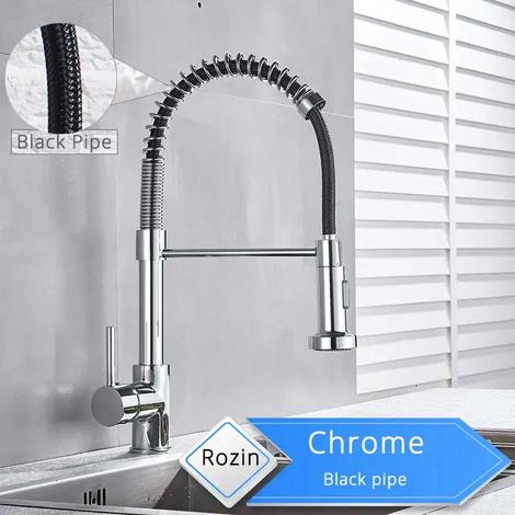 Robinet de cuisine noir mat chromé avec douchette extractible, robinet de cuisine haut de gamme, double jet, flexible, mitigeur d'évier, eau chaude et froide. (1/5)