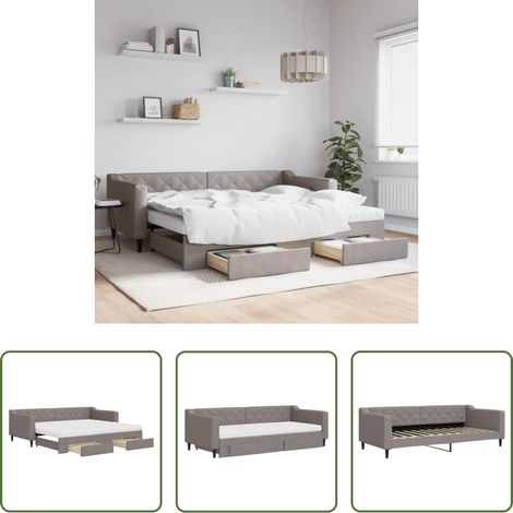 vidaXL Sofa-Bett - Tagesbett Ausziehbar mit Schubladen Taupe 90x200 cm Stoff (1/5)