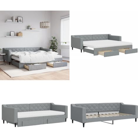 Tagesbett Ausziehbar mit Schubladen Hellgrau 90x200 cm Stoff - Schlafcouch - Gästebett - Tagesbett - Ausziehbett - Möbel - Home & Living (1/5)