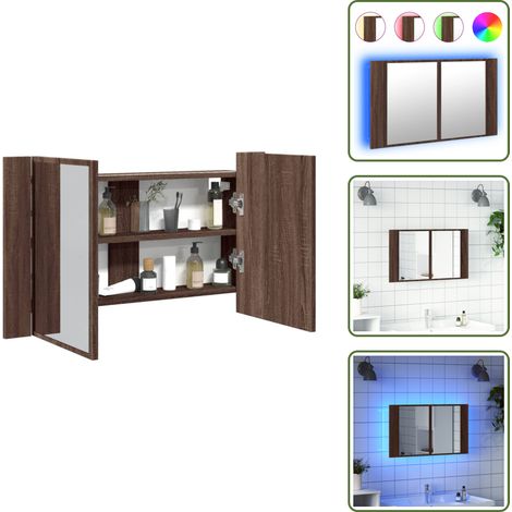 Armadietto da trucco - vidaXL Armadietto Specchio con LED Rovere Marrone 80x12x45cm Acrilico - Armadietto in legno