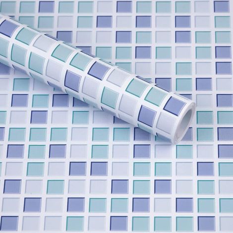 Blaue, selbstklebende Fliesentapete 61 x 300 cm, Mosaik-Stil, wasserfeste Dekorfolie für Badezimmer- und Küchenfliesen - Crezuo
