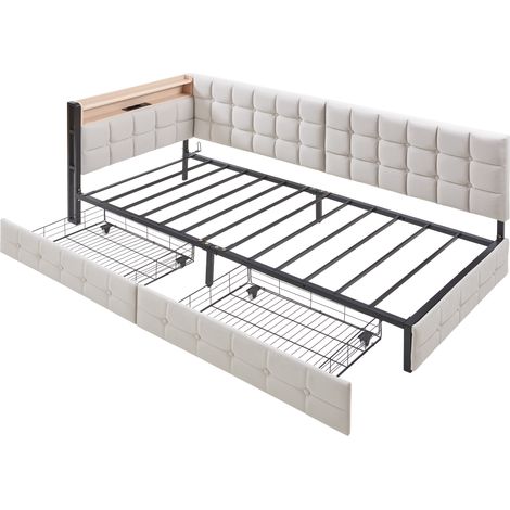 CHICFURN Lit banquette rembourré convertible beige 90 x 200 avec LED rangement et ports USB Type C (1/5)