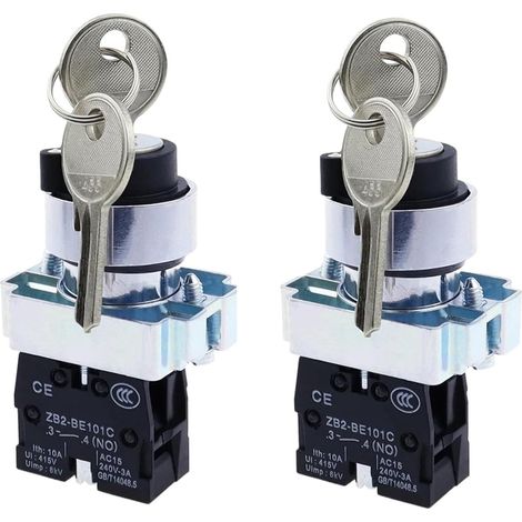 Interrupteur à clé 2Positions Maintenues 1NO Interrupteur à clé Rotatif à Verrouillage 10A 440V XB2-10Y/21.(2positions maintenues) (1/5)