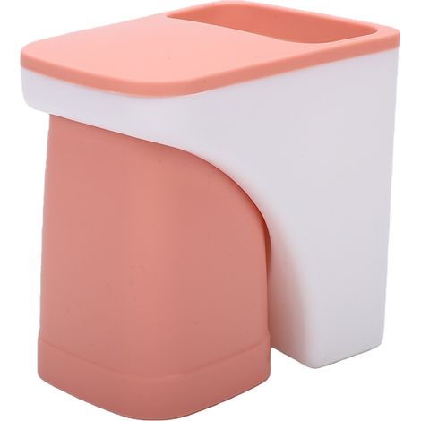 Porte-brosse à dents mural magnétique avec gobelet, gain de place et système d'évacuation de l'eau, rose. Organisateur de rangement pour salle de bain. (1/5)