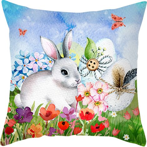 Pâques Taie d'oreiller Oeuf de lapin Peau de pêche Taie d'oreiller Nordic Home Decor Taie d'oreiller