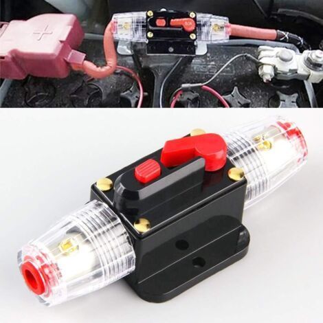 Fusible Voiture Disjoncteur, Auto Disjoncteur Protection de Voiture 12V - 24V DC, Interrupteur de Réinitialisation Manuelle Fusible Audio de Voiture, Bloc de Fusibles en Ligne(60A) (1/5)