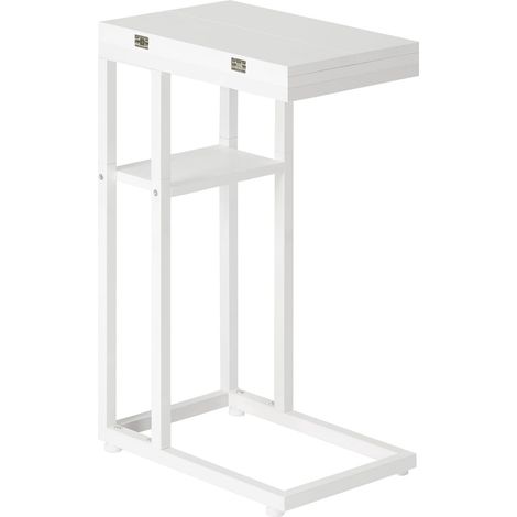 Table d’Appoint Pliante, Bout de Canapé en Forme de C avec Rangement, Table Basse, Gain de Place, Assemblage Facile, pour Salon, Chambre, Petits espaces, Blanc (1/5)