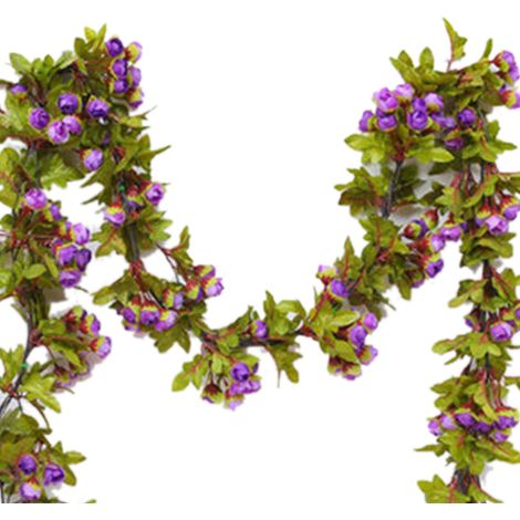 Simulation de fleurs de rosier grimpant en plastique violet, 42 fleurs, cache-tuyaux de climatisation, décoration de plafond, liane artificielle enroulable (1 rouleau) (1/3)