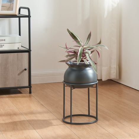 Soporte para plantas Assen con macetero metal  32xØ20cm  - Negro [en.casa]