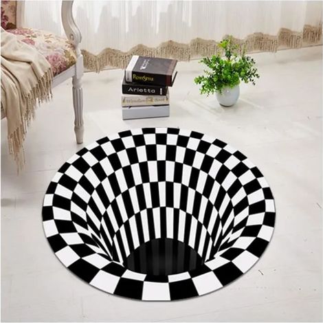 Tapis de Sol 3D - ZGEER - Vortex Illusion - Noir Blanc - 120 cm - Antidérapant (1/4)