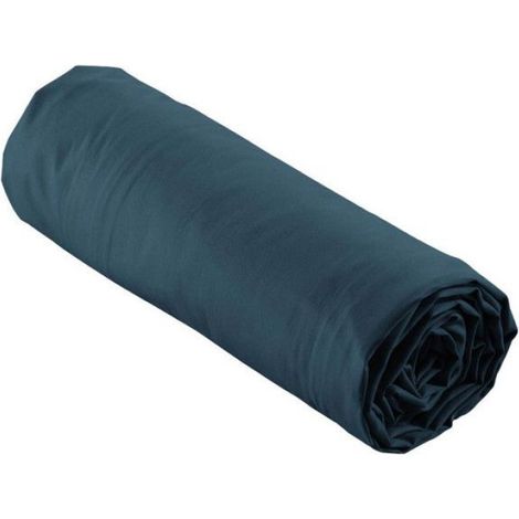 Drap housse - - 90x190 cm - Percale 100% coton - Bonnet 30 cm - Bleu nuit (1/5)