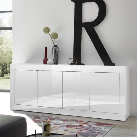 Buffet bas moderne 4 portes blanc laqué 210cm CALIA (1/4)