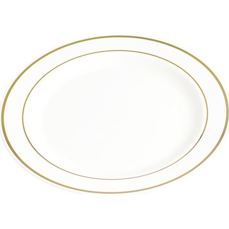 Lot de 50 assiettes plates en plastique, bord argenté et doré : 25 assiettes plates de 15 cm et 25 assiettes à salade de 23 cm, pour une fête. (1/5)