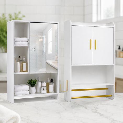 Set di mobili da bagno a parete 2 pezzi armadietto a specchio e armadietto portaoggetti regolabile 227803005 227803005 (1/5)