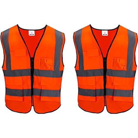 Gilet de sécurité réfléchissant, lot de 2 vestes fluorescentes avec poches, gilet de cyclisme haute visibilité pour le travail, le jogging et le vélo - Unisexe (1/5)